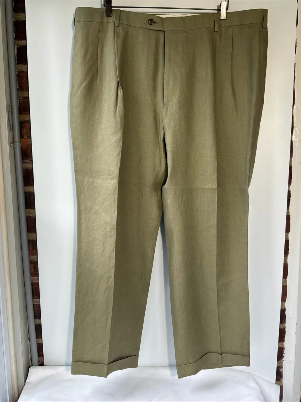 Brooks Brothers 1818 Madison Baird Minute Irish Linen Olive Pants Size 44 X 32